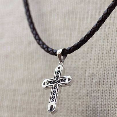 Хрест в білому золоті (чорні фіаніти) п03491 №4