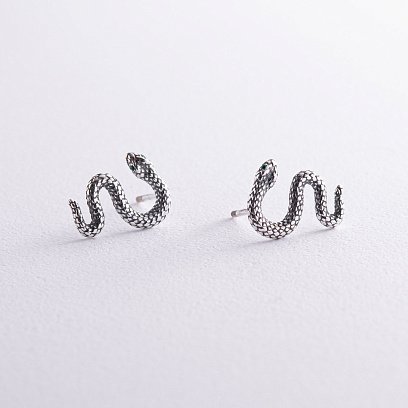 Серебряные серьги - пусеты "Змеи" 40019 №7