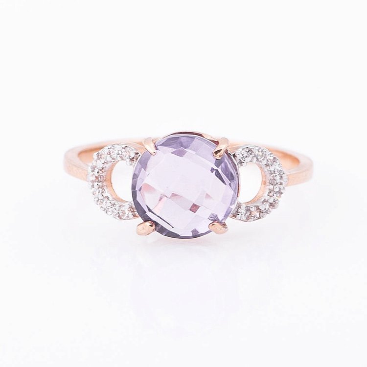 Золота каблучка з аметистом і фіанітами к03054 від ювелірного магазину Онікс - 2