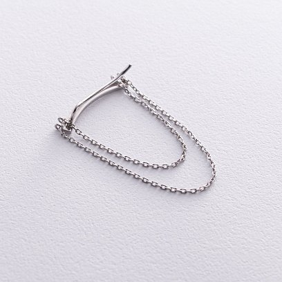 Серебряная моносерьга - клаймбер с цепочками (на левое ушко) 7077L №3