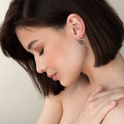 Серебряные серьги - джекеты 2 в 1 "Круговорот" 123068 №5