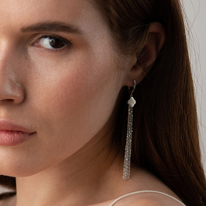 Сережки "Конюшина" з ланцюжками (біле золото) с09411 №6