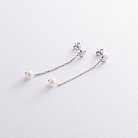 Сережки - пусети "Перлина на ланцюжку" у білому золоті с08302 от ювелирного магазина Оникс - 4
