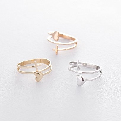 Золотое кольцо с сердечком и крестиком к05453 №4