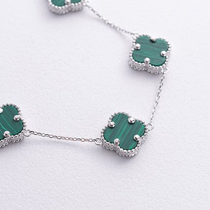 Браслет "Конюшина" з малахітом (біле золото) б05436 №3