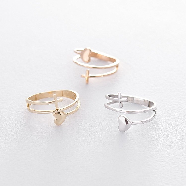 Золотое кольцо с сердечком и крестиком к05453 от ювелирного магазина Оникс - 3