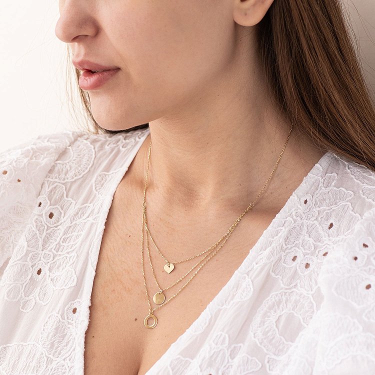 Колье "Сердце и круги" в желтом золоте кол01769 от ювелирного магазина Оникс - 1