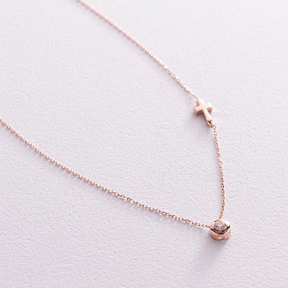 Золотое колье с крестиком (фианит) кол02108