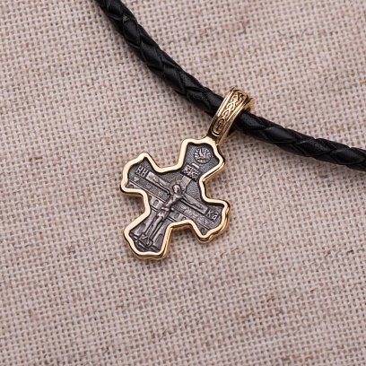 Срібний дитячий хрестик "Розп'яття. Святитель Миколай Чудотворець" з позолотою 132290 №3