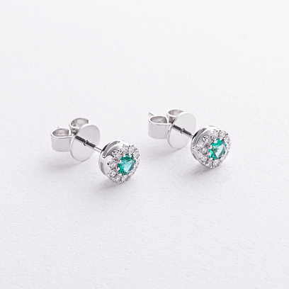 Серьги - пусеты в белом золоте (бриллианты, изумруды) сб0716mi №4