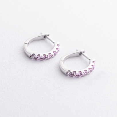 Срібні сережки з рожевими синтетичними сапфірами 2579/1р-PSPH №2