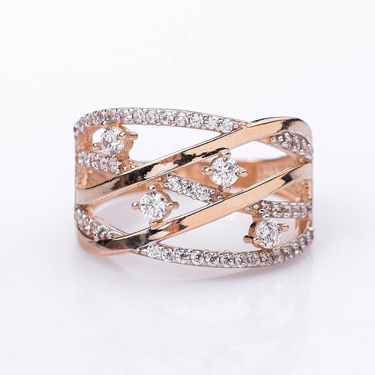 Золота каблучка з фіанітами к04958 від ювелірного магазину Онікс