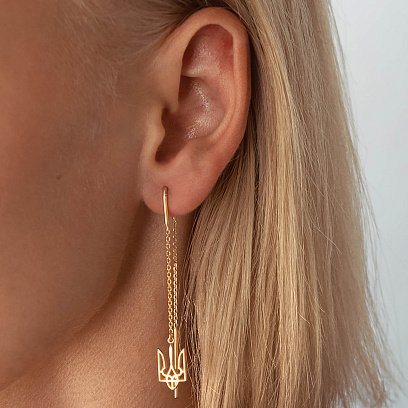 Серьги - протяжки "Герб Украины - Тризуб" (желтое золото) с07966 №4