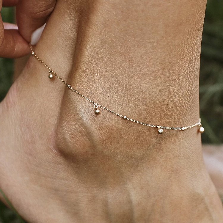 Золотой браслет "Шарики" на ногу б04809 - 3 Золотой браслет "Шарики" на ногу б04809 от ювелирного магазина Оникс - 3