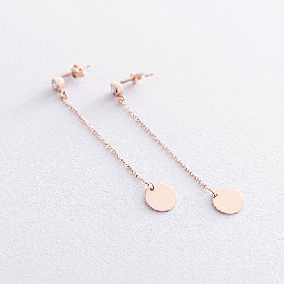 Золотые серьги Монетки на цепочке (фианиты) с07251 №2