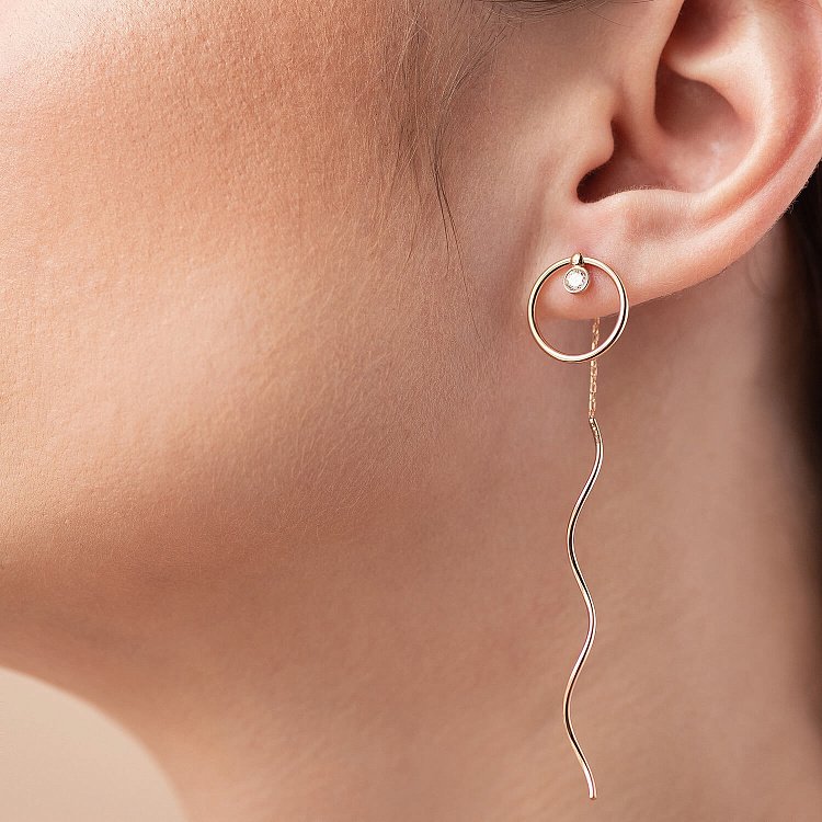 Золотые серьги - протяжки "Айрис" с фианитами с08327 от ювелирного магазина Оникс - 2