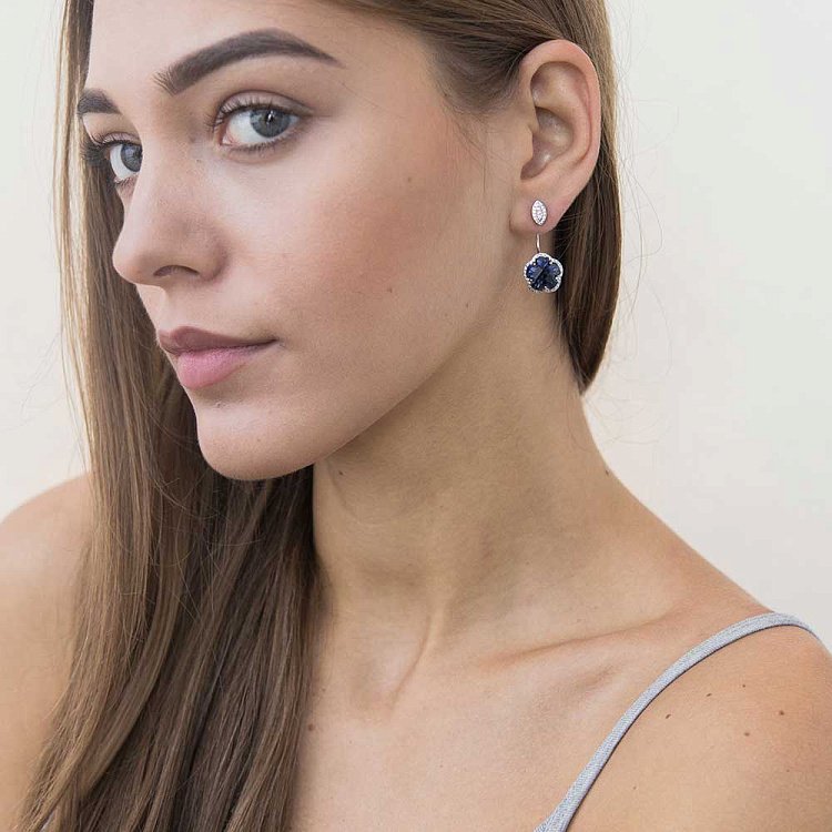 Золоті сережки - джекети "Квіточки" з синіми сапфірами с1005 від ювелірного магазину Онікс - 8