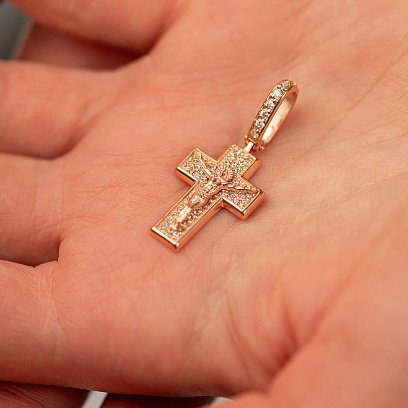 Золотой крестик "Распятие. Спаси и Сохрани" с фианитами 270045б №5