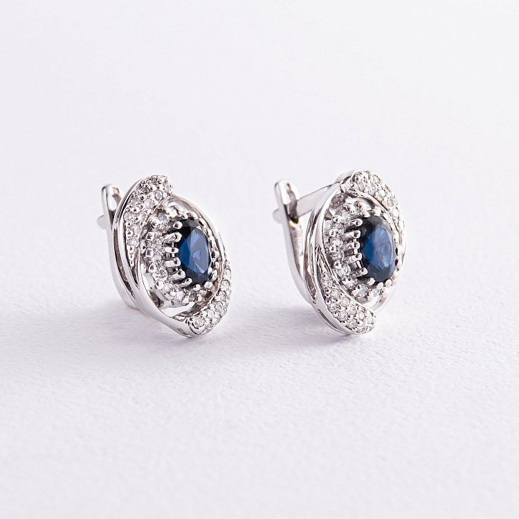 Золоті сережки з діамантами і сапфірами с2136 від ювелірного магазину Онікс - 2