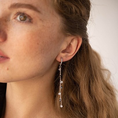 Серебряные серьги с черными и белыми фианитами 123286 №6