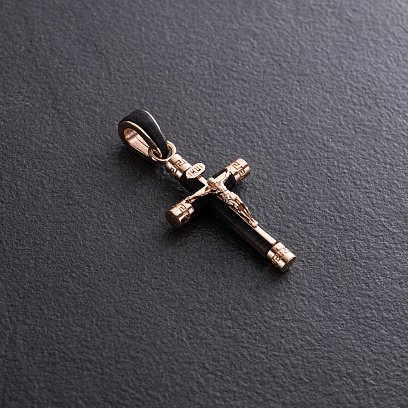 Мужской православный крест "Распятие. Спаси и Сохрани" (на укр. языке) из эбенового дерева и золота п03473 №5