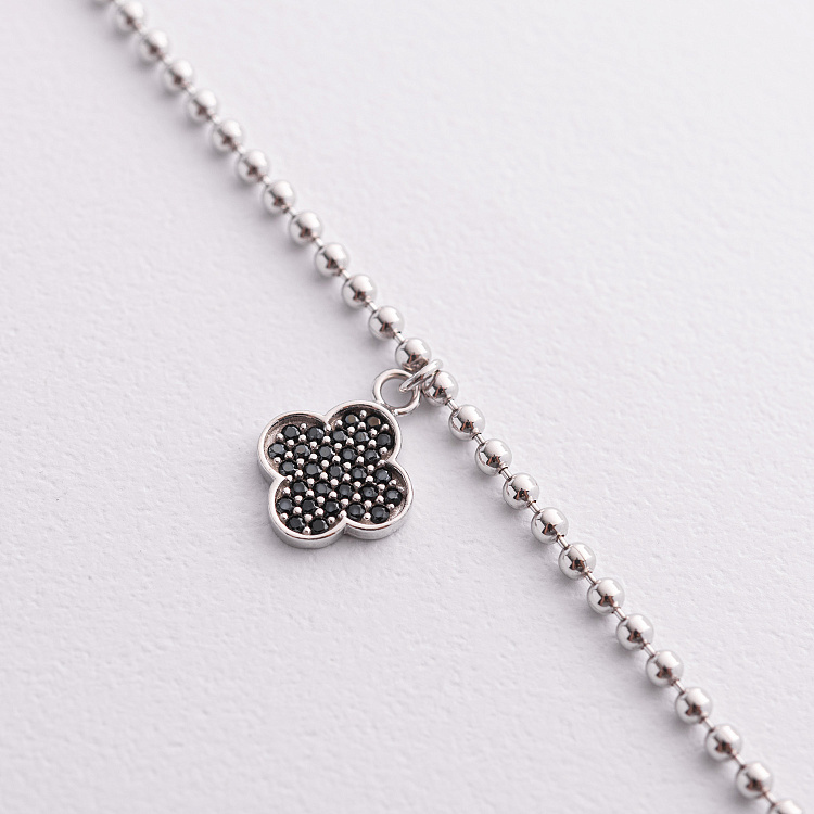 Серебряный браслет "Клевер" на ногу (черные фианиты) 141804 от ювелирного магазина Оникс - 1