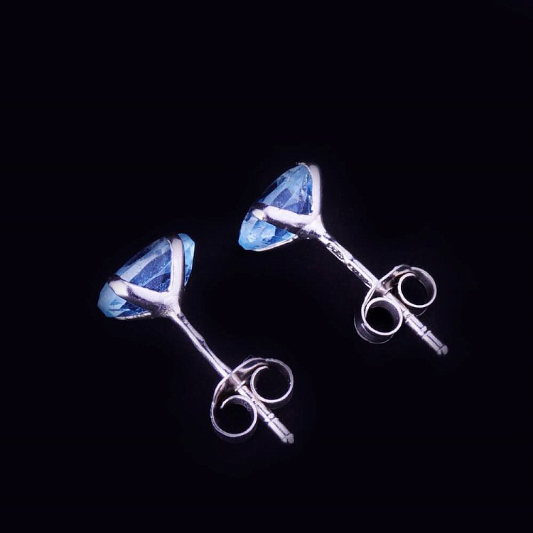 Серьги-пусеты "Топаз голубой", родий (7мм) 121375 от ювелирного магазина Оникс - 2