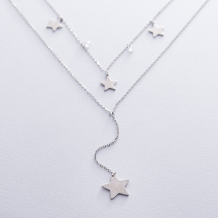 Подвійне срібне кольє "Зірочки" з фіанітами 18945 від ювелірного магазину Онікс - 1