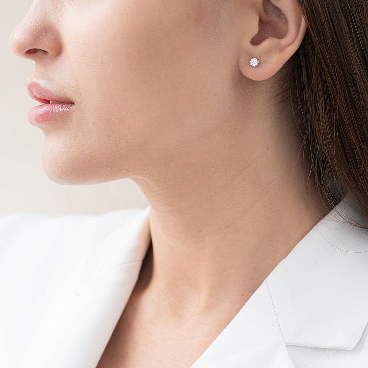 Серьги - пусеты "Сердечки" в белом золоте (фианиты) с07192 от ювелирного магазина Оникс - 5