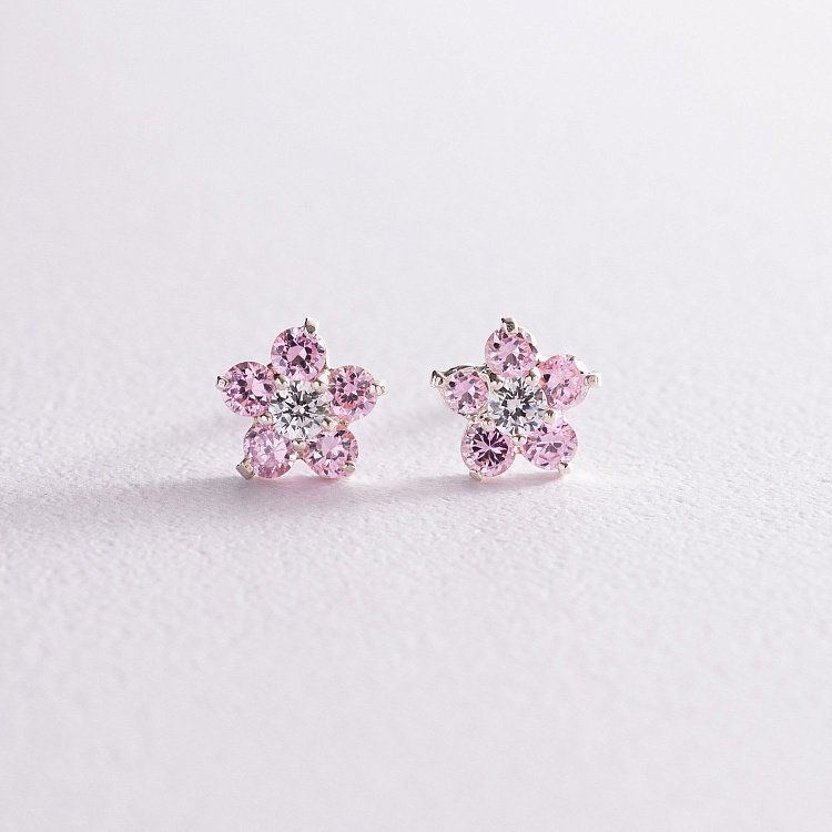 Срібні сережки-пусети "Квіточки" (фіаніти) 121481 від ювелірного магазину Онікс