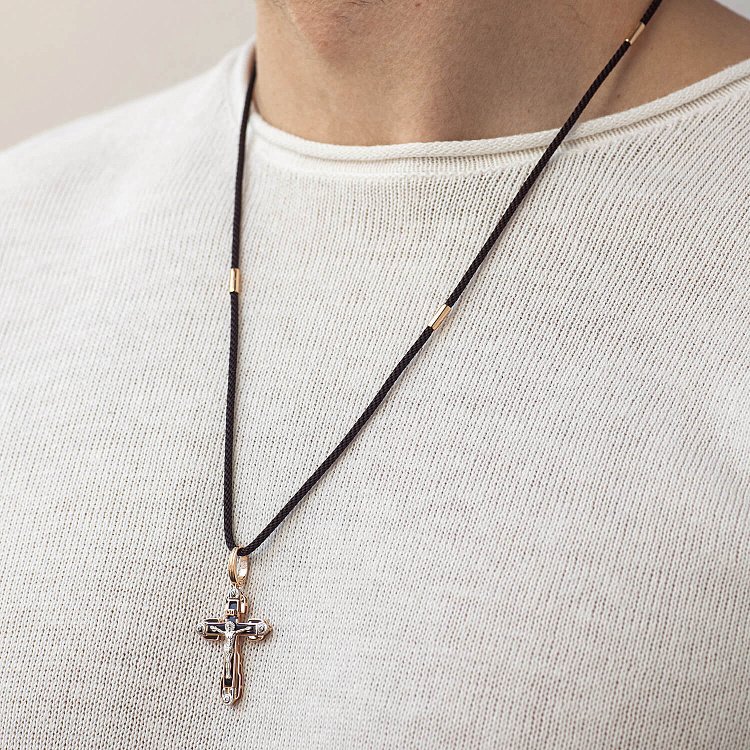 Православный крест "Распятие. Спаси и Сохрани" (эмаль, фианиты) 270070Е от ювелирного магазина Оникс - 1