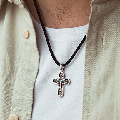 Срібний хрест "Розп'яття Ісуса Христа. Св. рівноапостольна цариця Олена. Спаси та Збережи" 1758 №2