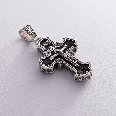 Срібний хрест "Розп'яття. Спаси та Збережи" з ебеновим деревом 942 №3