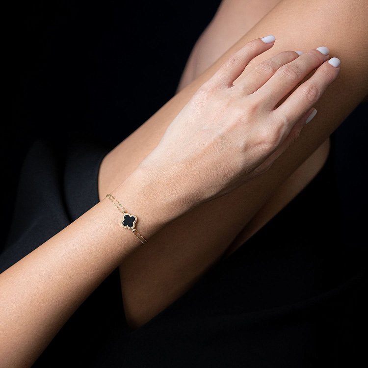 Браслет "Конюшина" в жовтому золоті (онікс) б04557 від ювелірного магазину Онікс - 1