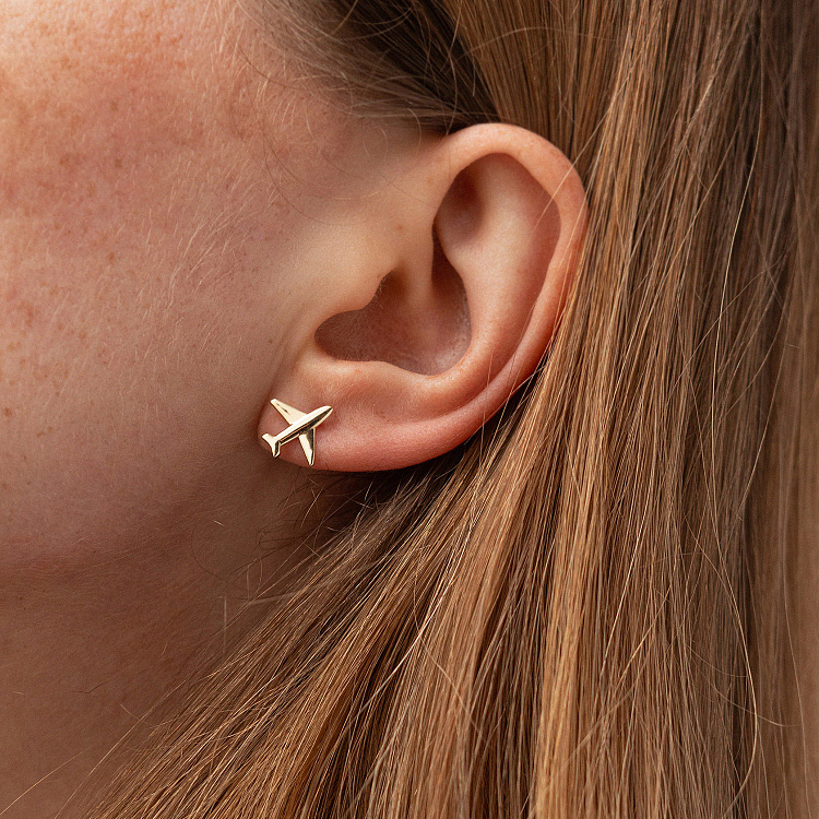 Сережки - пусети "Літак" (жовте золото) с09196 від ювелірного магазину Онікс - 1