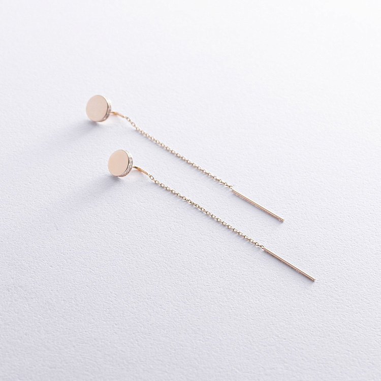 Золоті сережки - протяжки з фіанітами с08383 від ювелірного магазину Онікс - 1