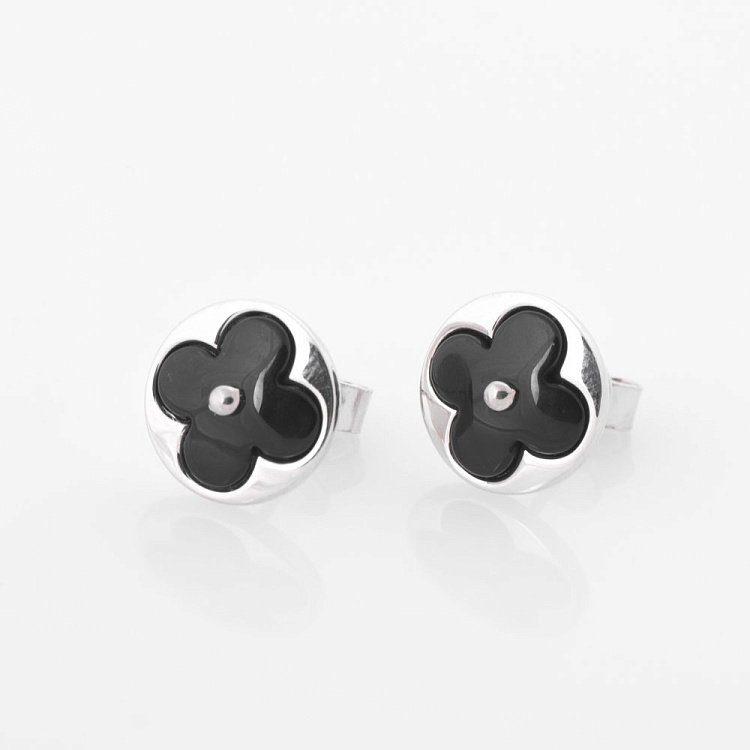Серьги "Клевер" с ониксом 122059 от ювелирного магазина Оникс - 2