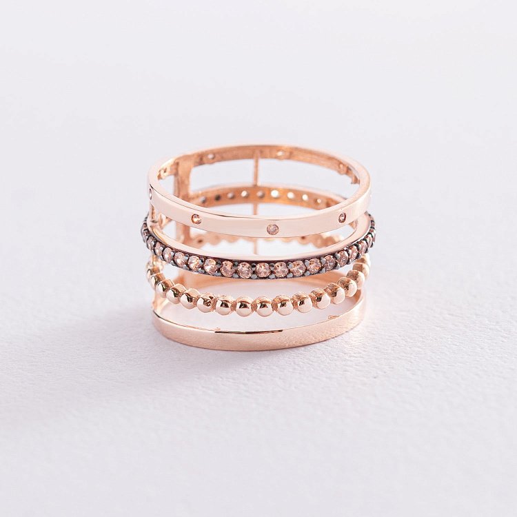 Золота каблучка з фіанітами к05868 від ювелірного магазину Онікс - 1