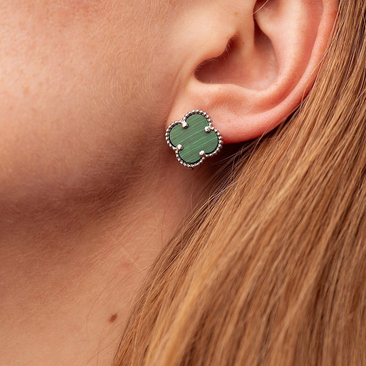 Срібні сережки "Конюшина" (синт. малахіт) 123369 від ювелірного магазину Онікс - 2