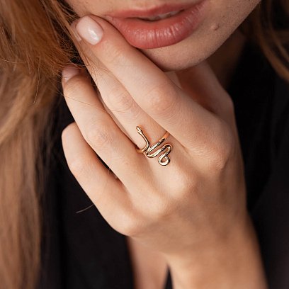 Кольцо "Змея" в красном золоте к07091 №5