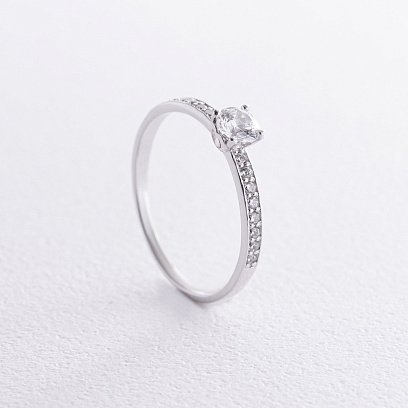 Золота заручальна каблучка "Сердечко" (фіаніти) к07599