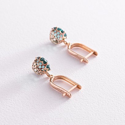 Сережки у червоному золоті (зелений кварц) с4748кв №3