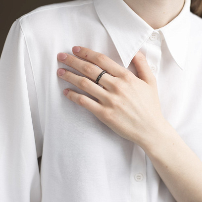 Золотий перстень з чорними діамантами кб0245sth №4