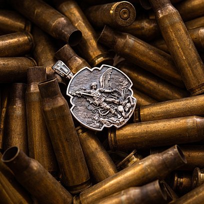 Серебряный кулон "Український воїн. Молитва до Архангела Михаїла" 133226 №5