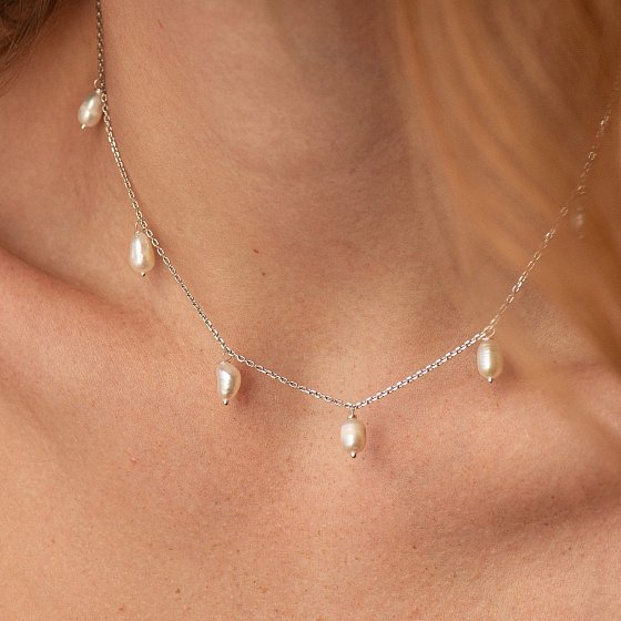 Серебряное колье с жемчугом 908-01430 №3
