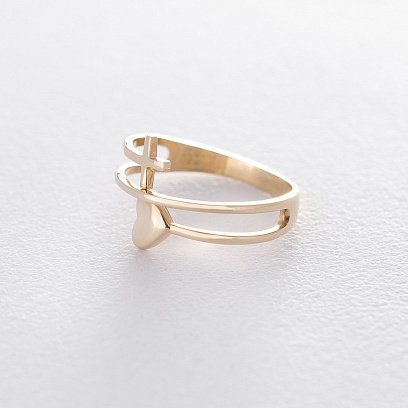 Золотий перстень з сердечком і хрестиком к05453