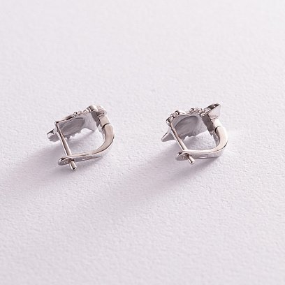 Дитячі срібні сережки "Hello Kitty" (емаль) 123178 №2