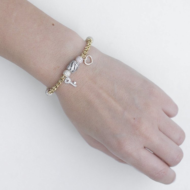 Золотой браслет с подвесками б02387 от ювелирного магазина Оникс - 2