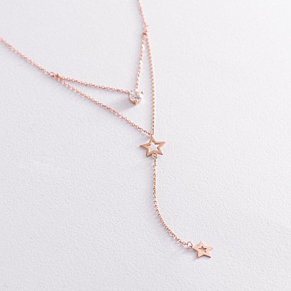 Золотое колье - галстук "Звездочки" с фианитами кол02097