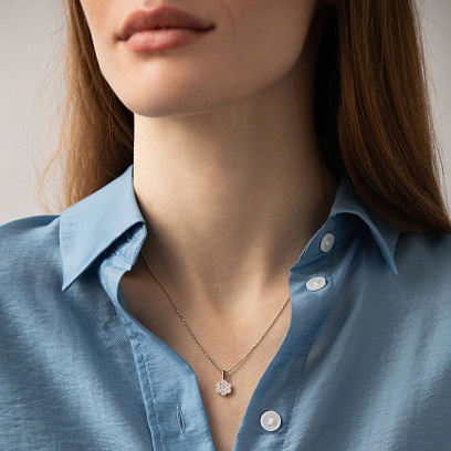 Золота підвіска "Квіточка" з діамантами пб0065cha №2